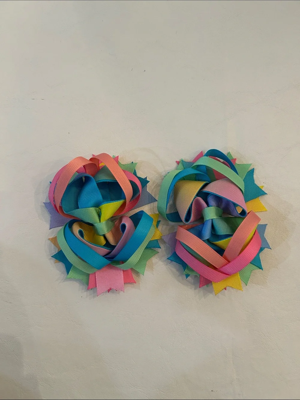 Bright Pastel Rainbow Ribbon Hair Bows